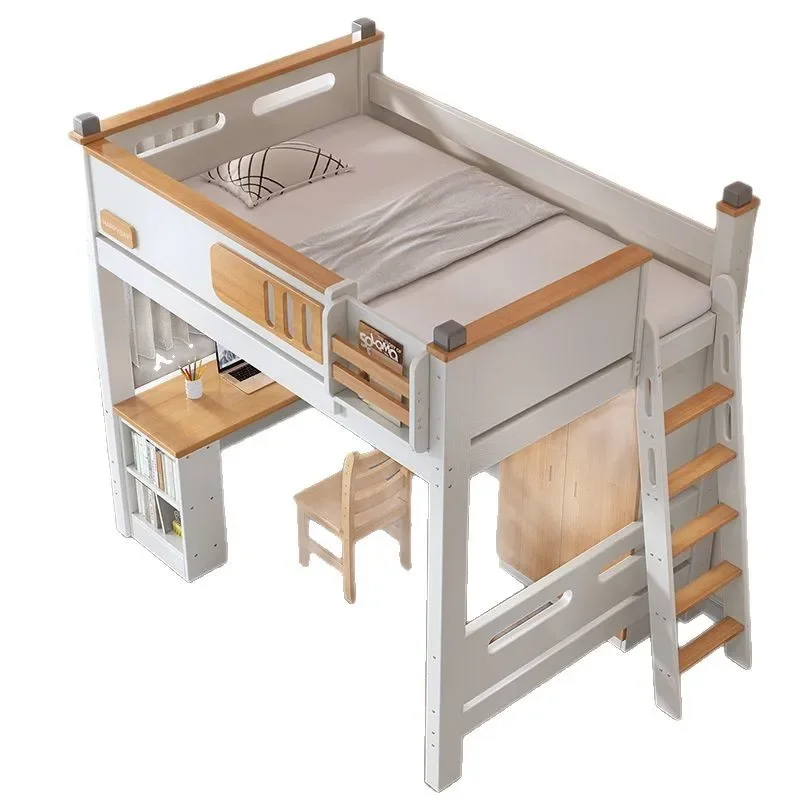 Children's combination staggered  and table all solid wood shelf small apartment elevated bed sheet