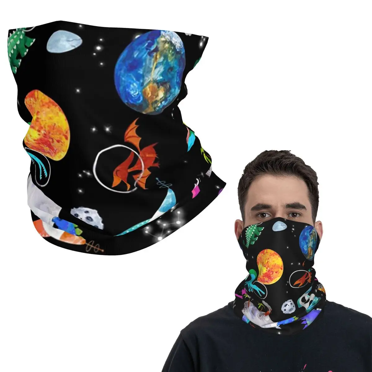 

Динозавр-космонавты в космосе, бандана на шею, маска с принтом, шарф, многофункциональная повязка на голову для занятий спортом на открытом воздухе, унисекс, для взрослых, зима