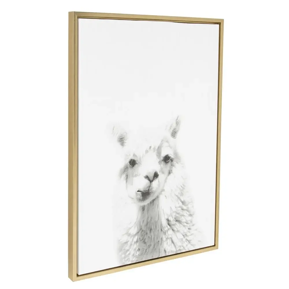 Alpaca Portrait Wall Art 23x33 Black & White Framed Floating Canvas Simon Te Tai Nature Inspired