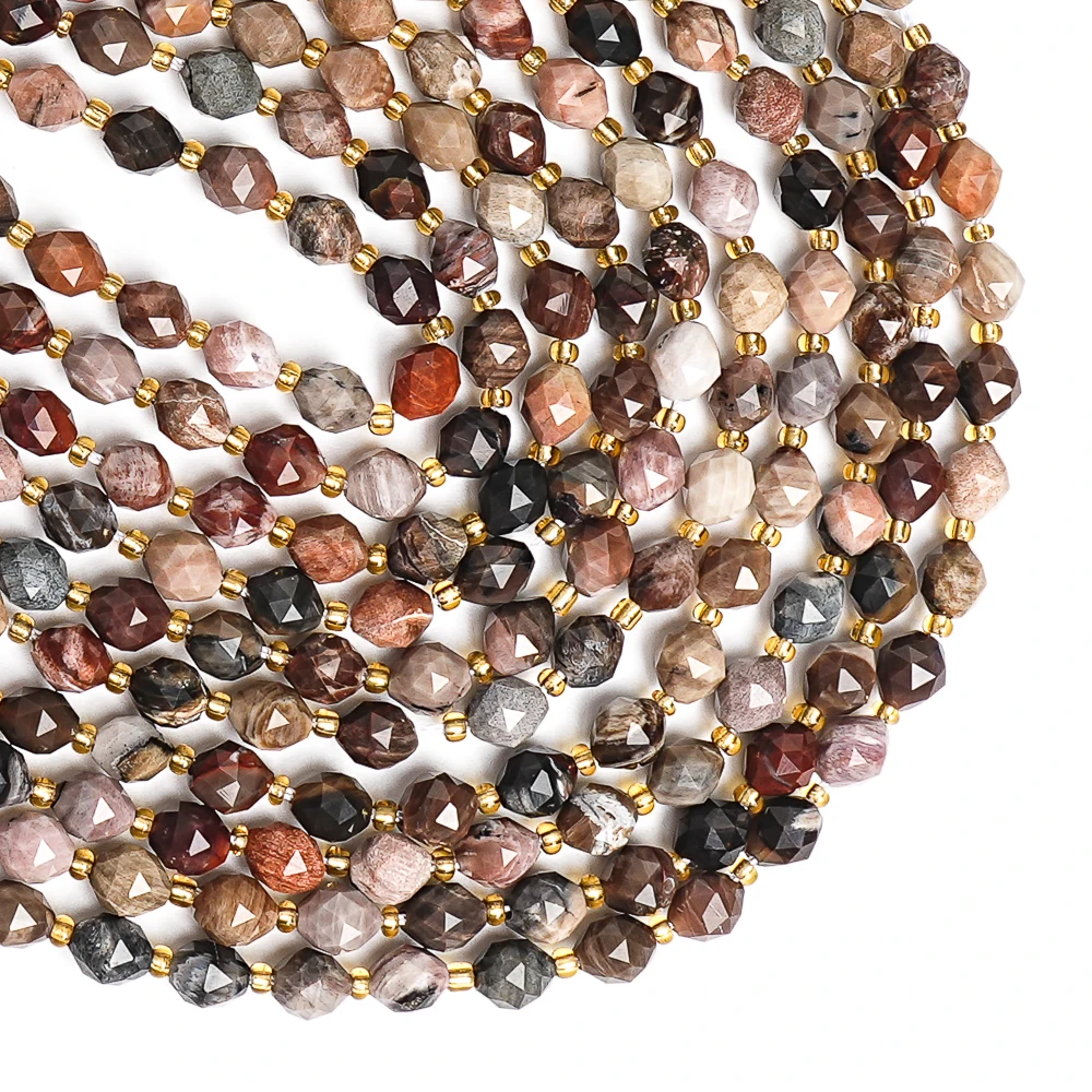 Natural Stone Round Loose Spacer Beads Brown Wood Fossil Stone Beads For Jewelry Making DIY Bracelet Handmade 8mm