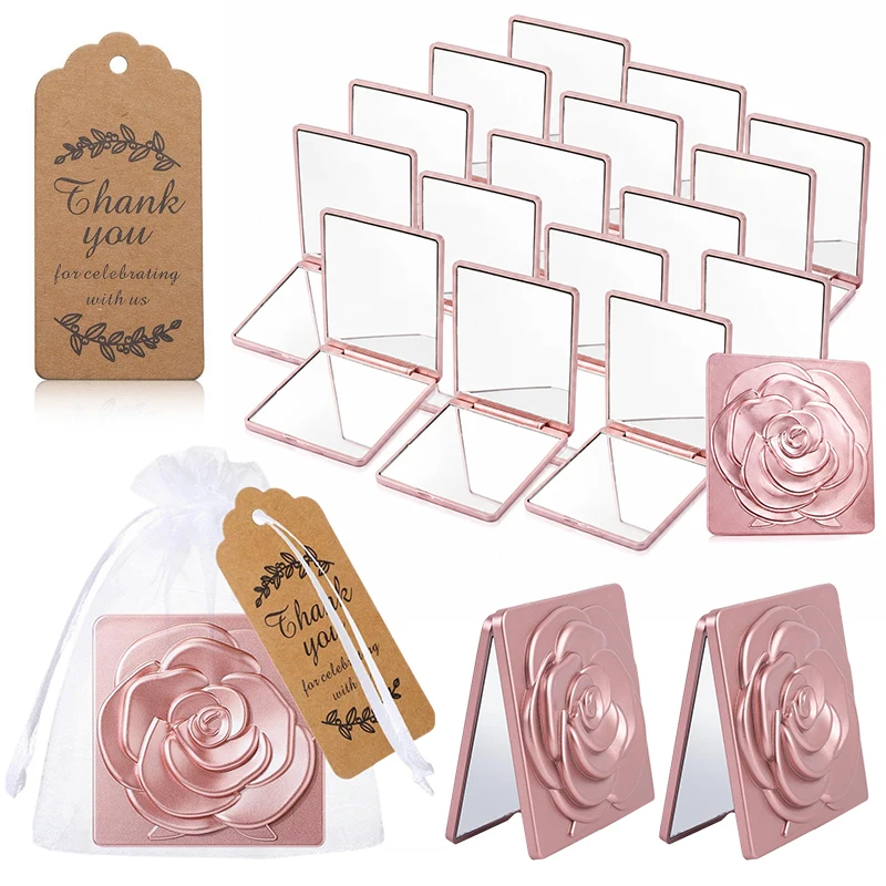 6-12Set Romantic Rose Mirror with Drawstring Pouch Bag Thank You Tag Ideal for Bridal Party Wedding Souvenir for Special Day ZYF
