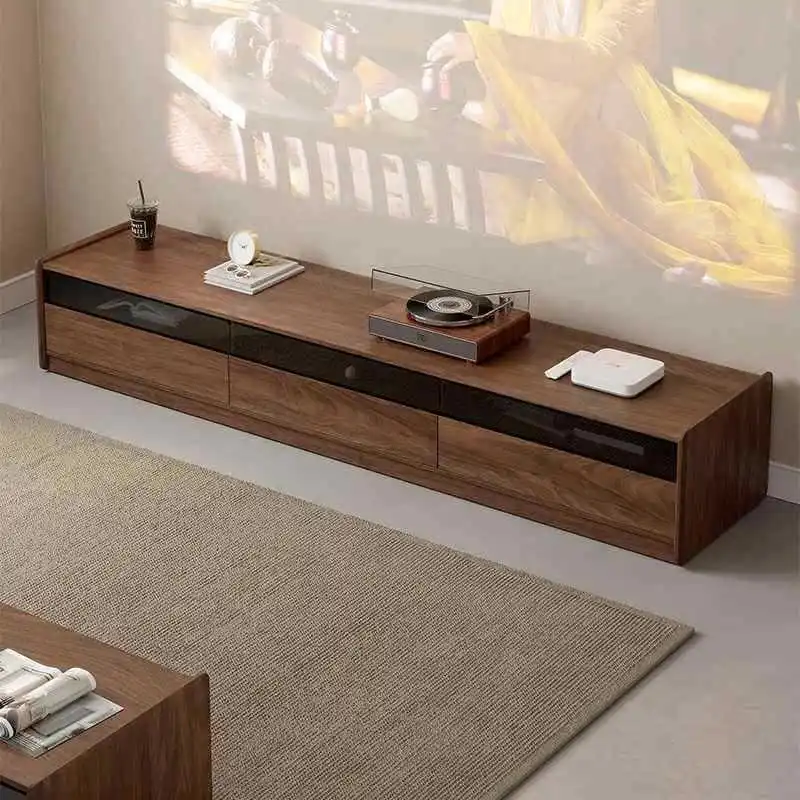 خزانة تلفزيون من خشب الجوز الأسود الاسكندنافي حديثة وبسيطة لغرفة المعيشة من الخشب الصلب والتلفزيون
