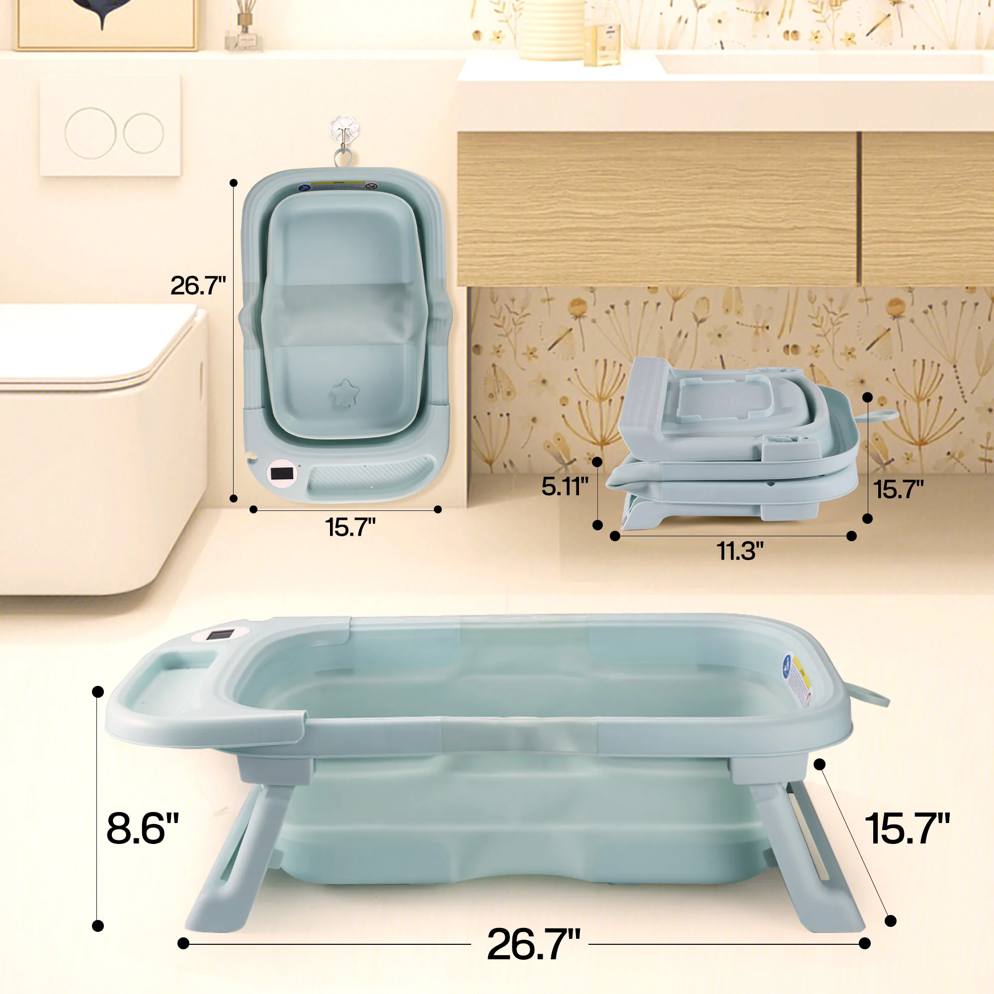 Baby badewanne, Baby badewanne mit weichem Kissen und Thermometer,Baby badewanne Neugeborenes bis Kleinkind 0-36 Monate, tragbare Reise baby wanne