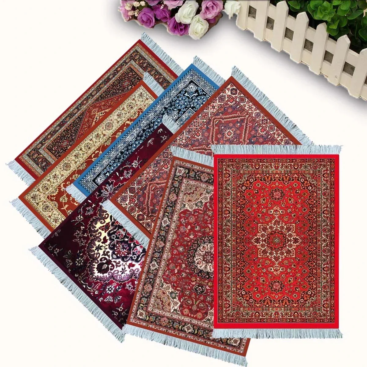 

Persian carpet Woven flower small coaster wholesale merchants cheap mouse pad desk mat retro style rubber non-slip computer mats