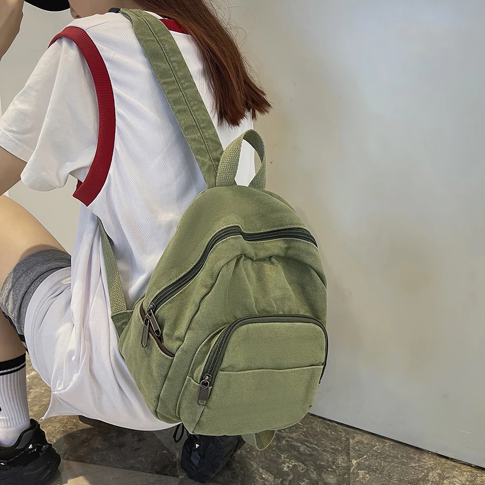 Preppy Style Fashion Women Solid Color Small Backpack Students Ladies Travel Canvas School Bag Knapsacks Shoulder Bag