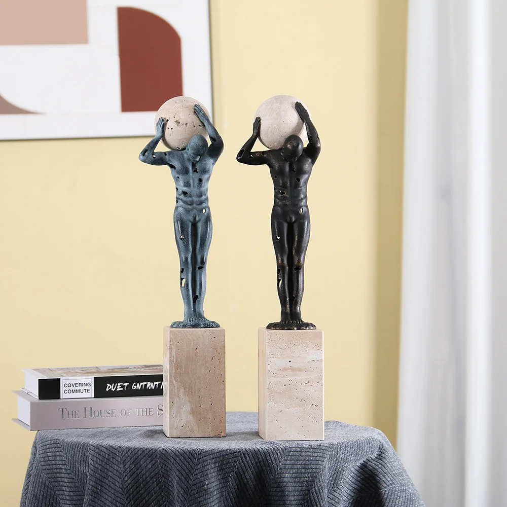 Handmade Abstract Metal & Marble Man Decorative Sculpture Unique Contemporary Home Decor For Interior Projects