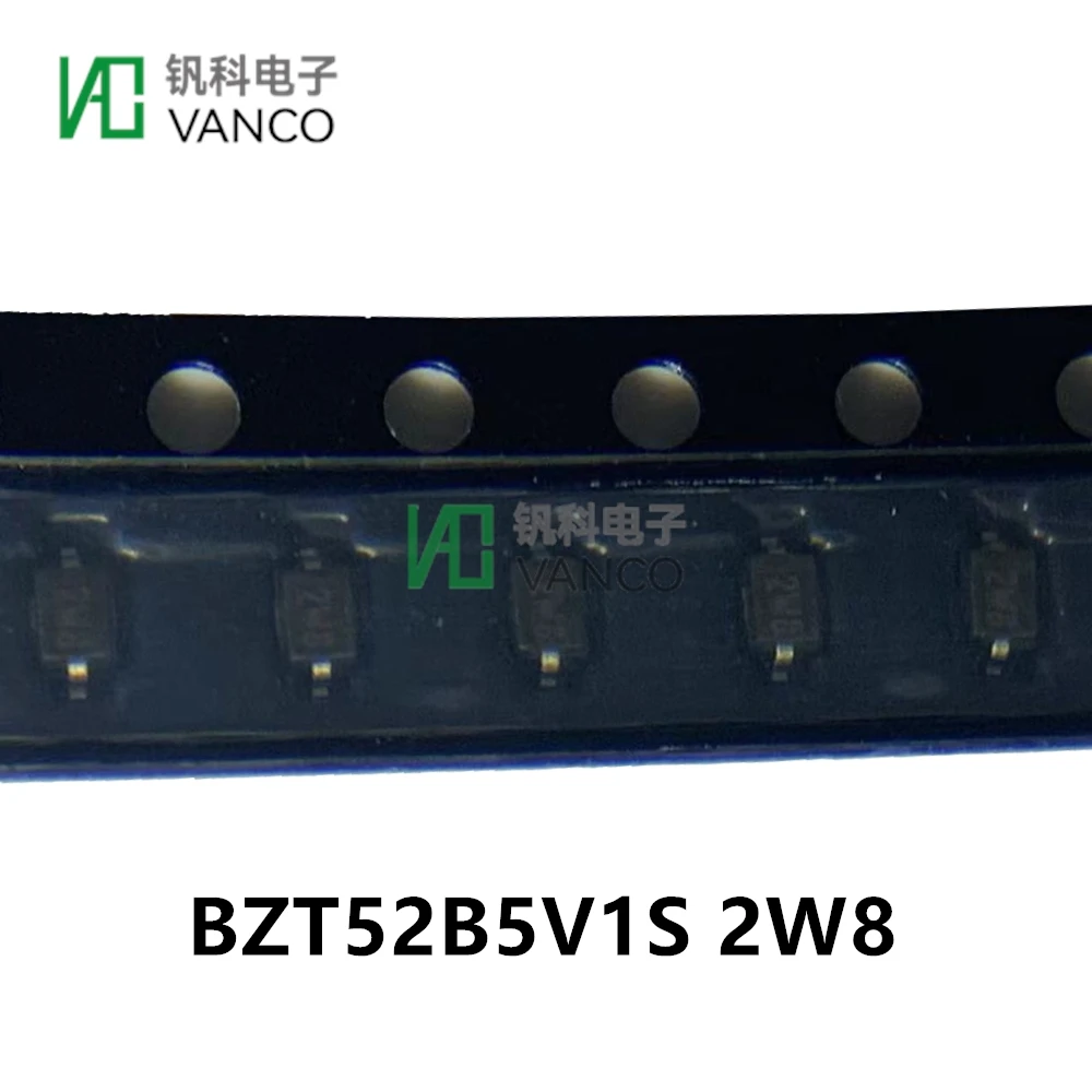 100 Stuks Transistor Kit BZT52B5V1S (Markering 2W8) Diode Zener 5.1V In Sctock