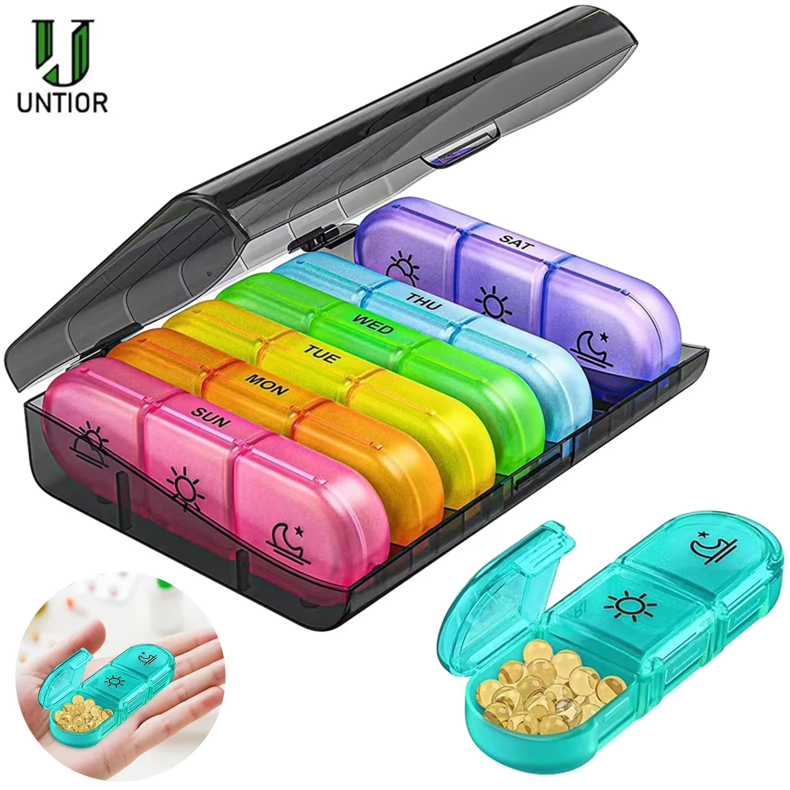 Weekly Portable Pill Box 7 Days with 3 Separate Compartments for Medications Vitamins Compartments Medicine Organizer First Aid