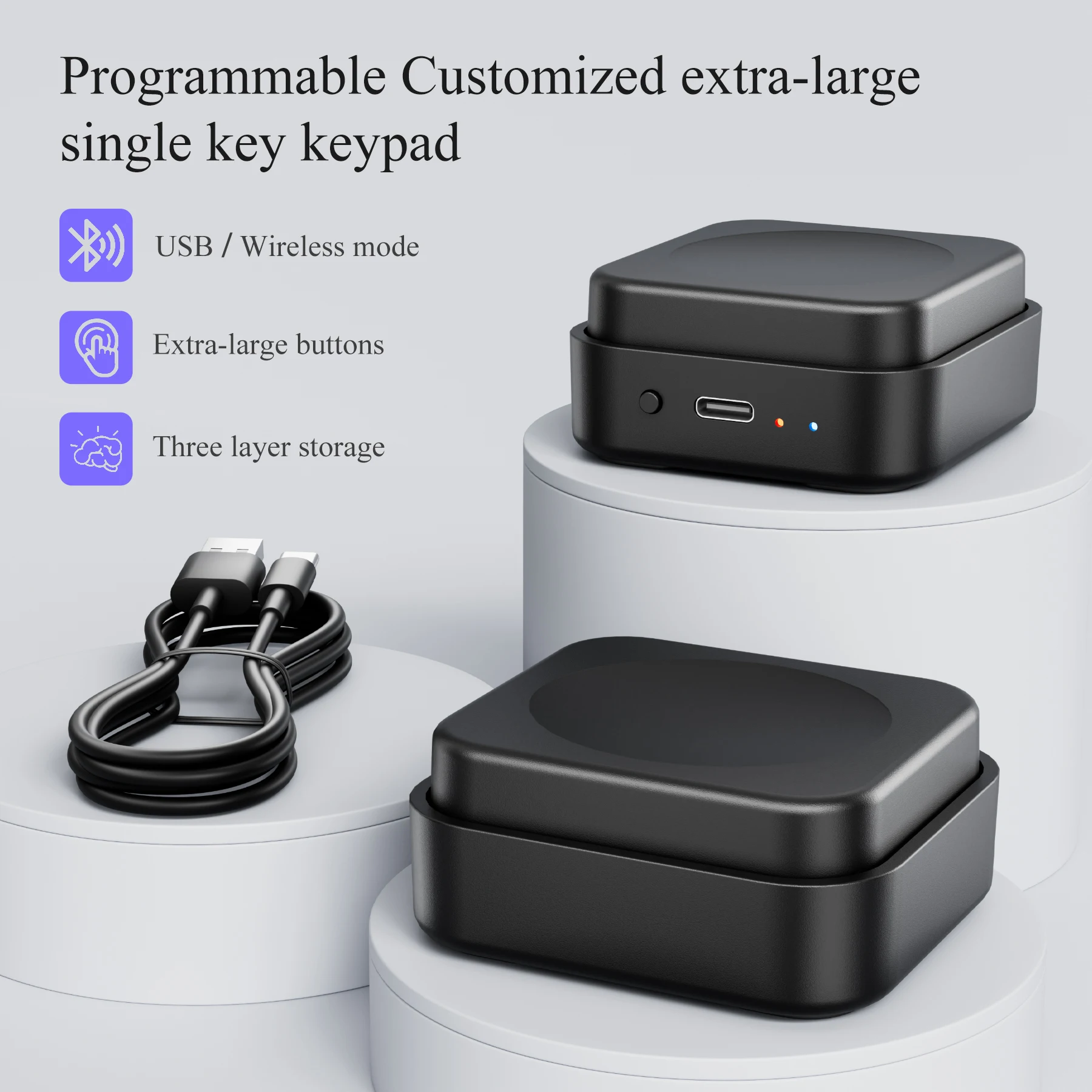 Wireless Custom Large Single Key Programmable Macro Multi-Mode Mechanical Keypad Mini Gaming Shortcut Buttons for Windows/Mac OS