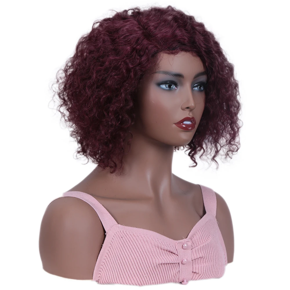 Perucas de cabelo humano de cor vermelho elegante para mulheres, onda de água, cacheado Bob, perucas de renda, 100% cabelo brasileiro, pronto para vestir, 99J