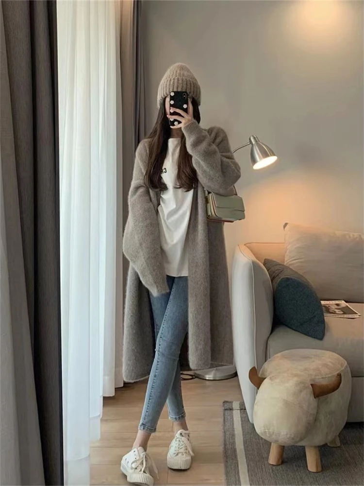 Winter Women Sweater Knitted Cardigan Oversize Girls Sweater Woman Cashmere Pullover Tops Long Sleeve Maxi Vintage Y2k Thick