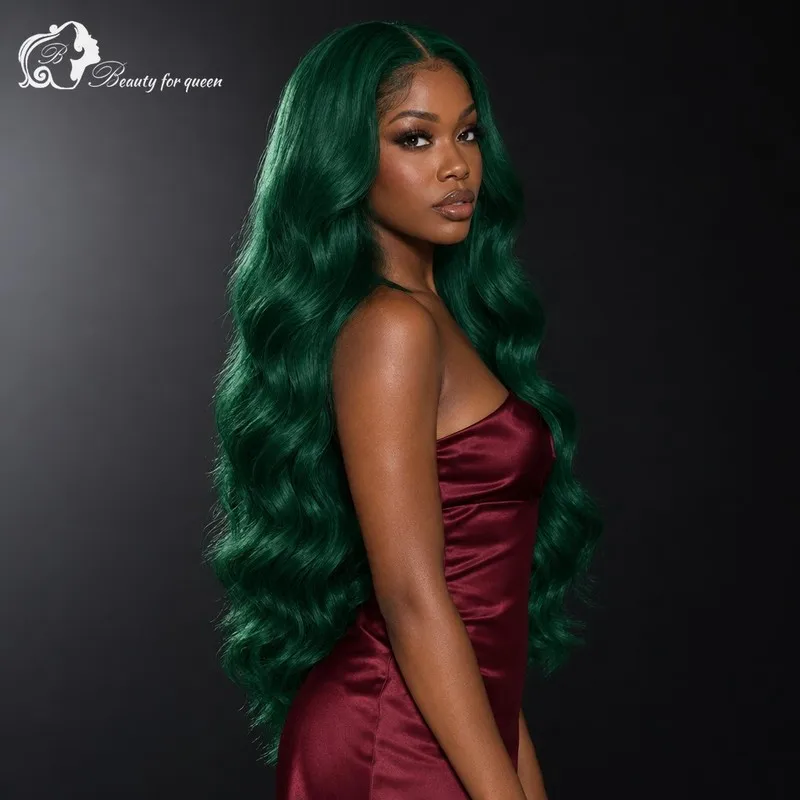 Emerald Green Body Wave Wig Long Smooth Flawless Silky Vivid Fluffy Ready To Wear New Heat Friendly Salon Natural Hairline