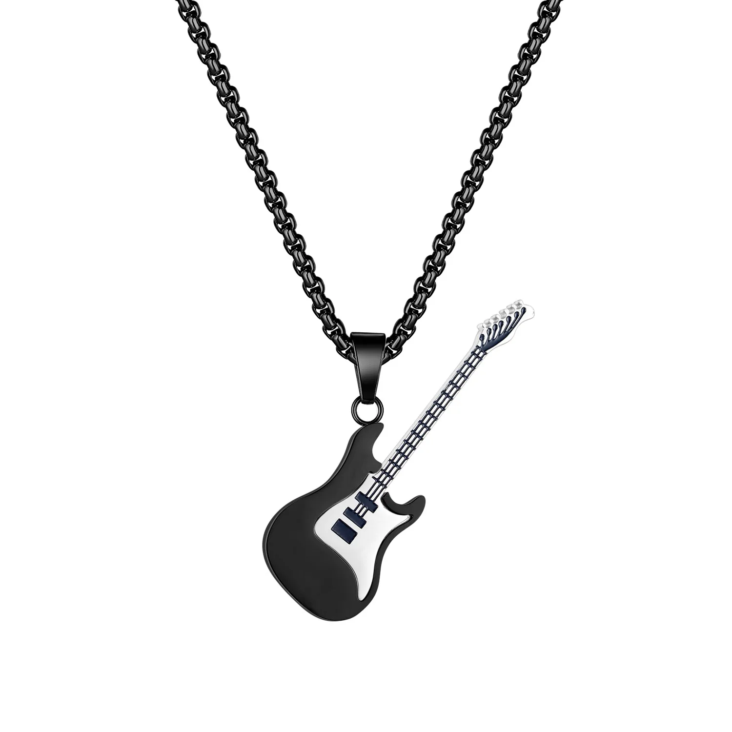 European And American Street Personality Rock Music Guitar Pendant Fashion Stainless Steel Necklace Men's Jewelry