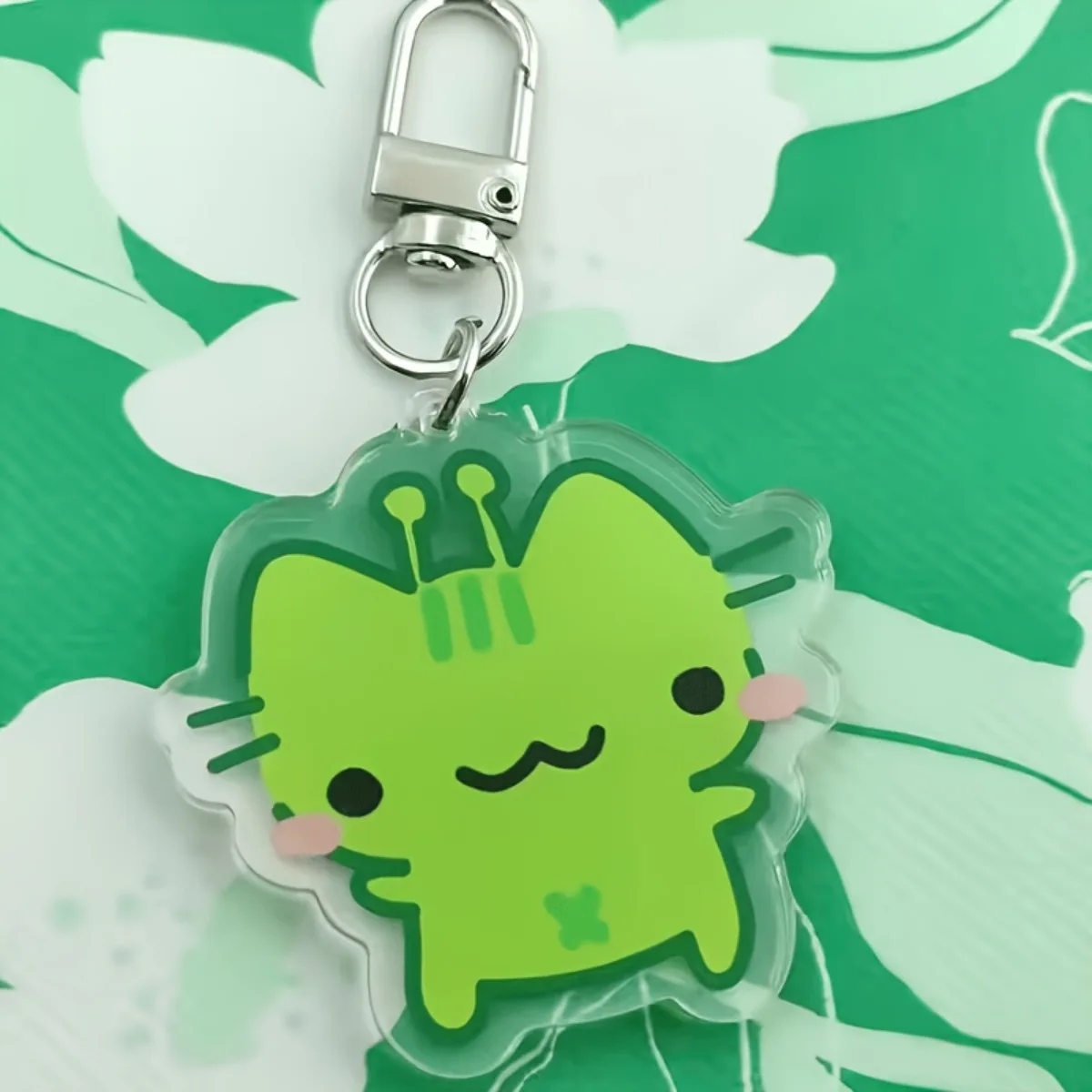 5/10 Pieces of Green Alien Cat Keychains, Double-Sided Printed Acrylic Pendants, Suitable for Backpacks, Bags, Car Key Decorations, and Everyday Use; Are a Great Choice for Couple Gifts and Party Supplies
