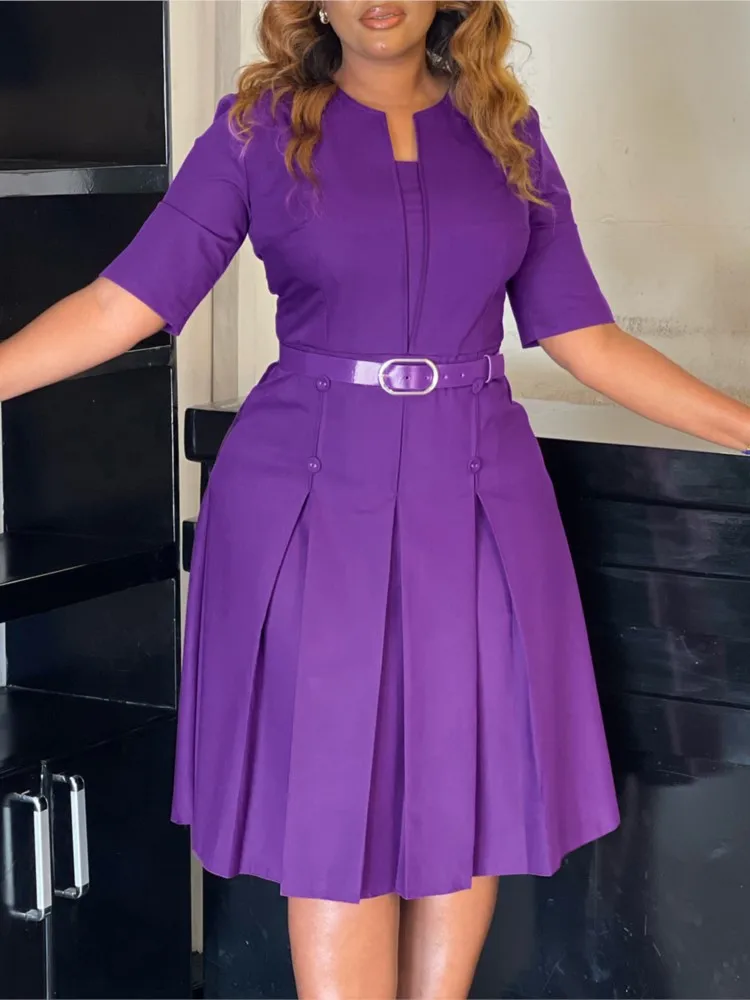 

African Dresses For Women Elegant Plus Size Fashion Women's Clothing Fashionable Elegant Solid Color Five-quarter Sleeve Dress