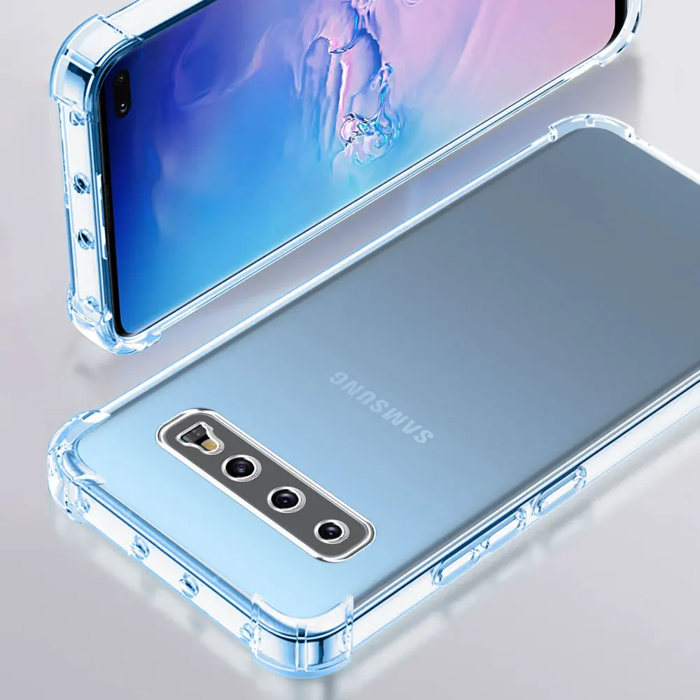 삼성 S10 Plus s10 용 전화 케이스 삼성 갤럭시 S10 용 5G 충격 방지 케이스 투명 소프트 실리콘 뒷면 커버 Funda 보호