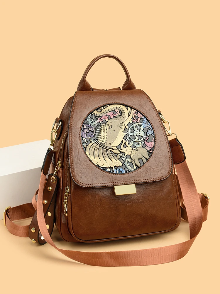 Faionable Casual Leather oulder Bag Women's Top Layer Cowhide Bapa Soft Multi-Functional Korean Sle Leisure Bag