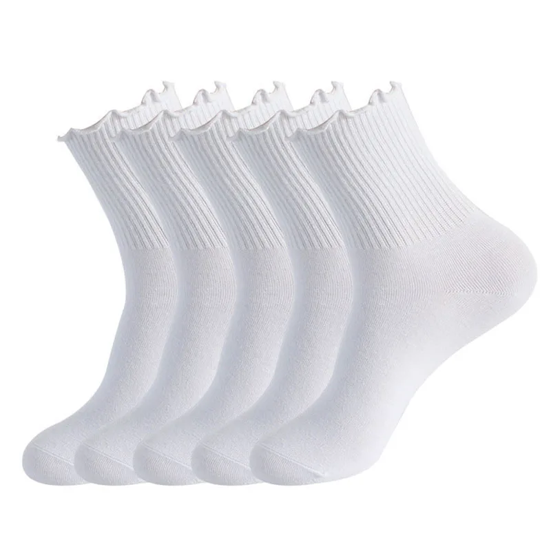 Chaussettes mi-tube plissées pour femmes, noires, mignonnes, solides, document de jugement, automne et hiver, chaudes et confortables, haute qualité, Meias, 3 paires