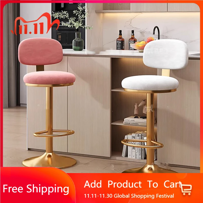 

High Accent Bar Chairs Long Reception Desks Designer Pink Restaurant Gold Metal Bar Chairs Design Vanity Cadeirasalon Furniture