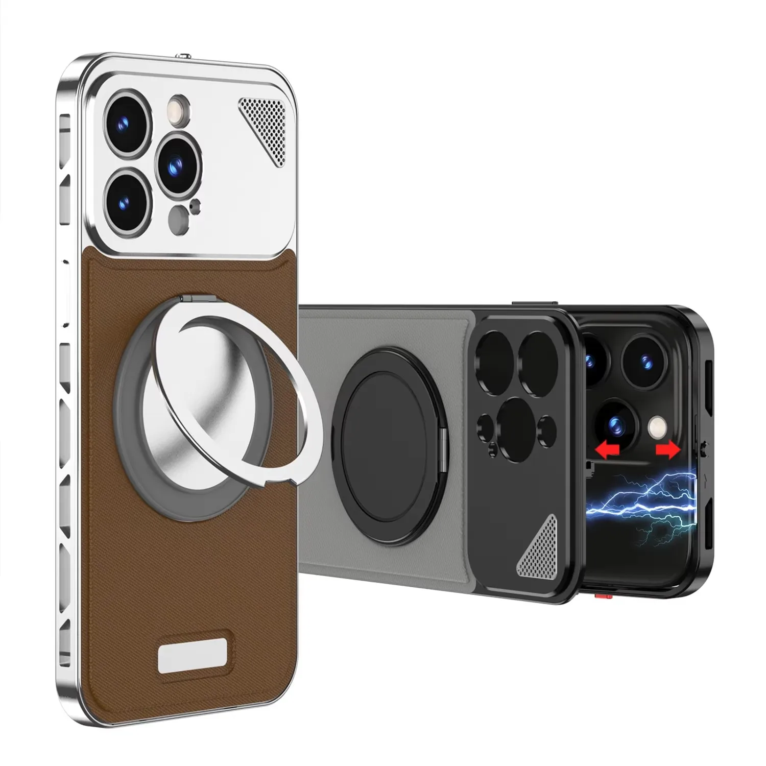 

Metal Leather Magnetic 360° Rotating Stand Phone Case For Iphone 14 15 13 Pro Max Four Corner Anti-fall Phone Case