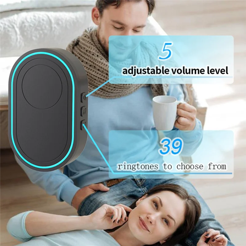 【Buy It-Now!】Wireless Doorbell 433Mhz Waterproof Button Adjustable Volume 36 Melodies Ringtones Indicator Light Remind