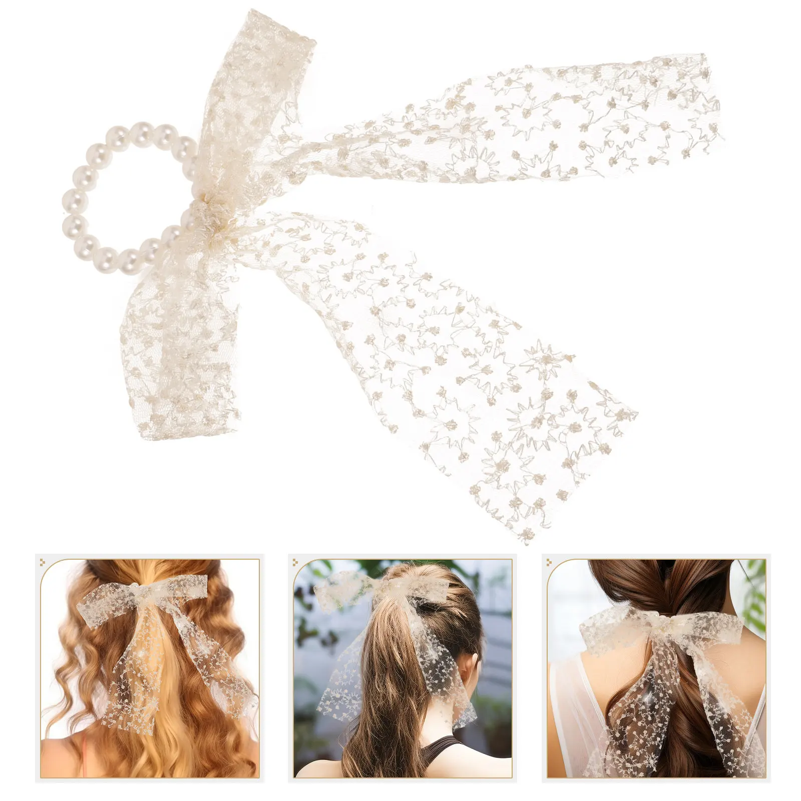 

Резинки для волос с жемчугом и элегантным бантом, эластичные держатели для хвоста для женщин, для повседневного использования, офиса, школы, аксессуары для волос