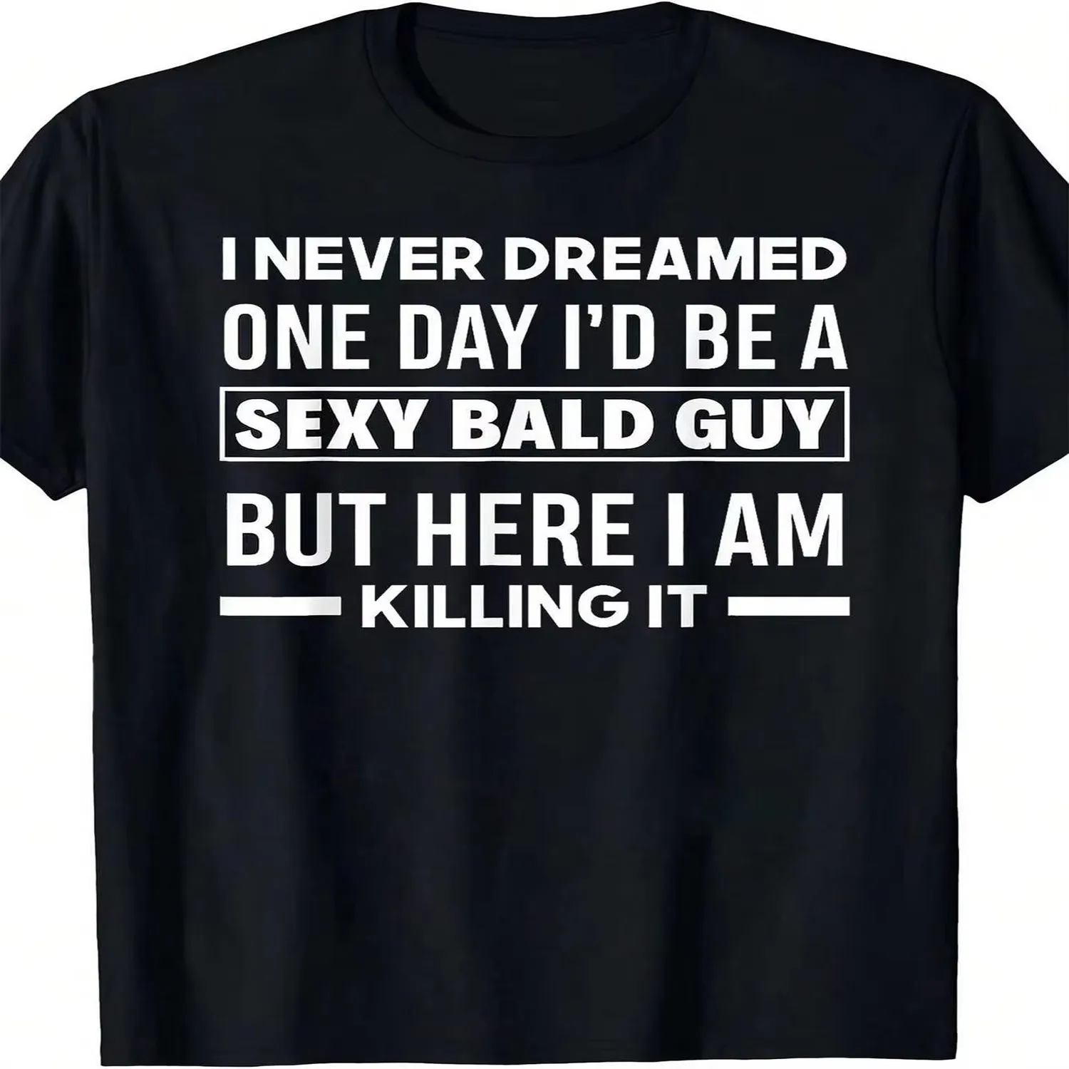 _Funny Bald Head Graphic Print T-Shirt - Short Sleeve Crew Neck Tee For Parties, Sports, Casual gift for men, everyday wear tee