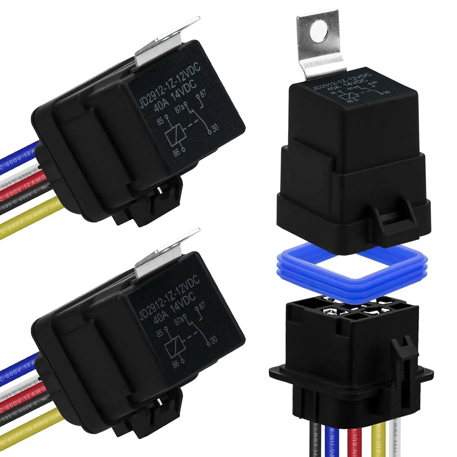 

5PCS 6PCS 12V 24V Automotive Relay 4 5 PIN 30A 40A Car Relay with Black Red Copper Terminal Auto Relay with Harness Relay Socket