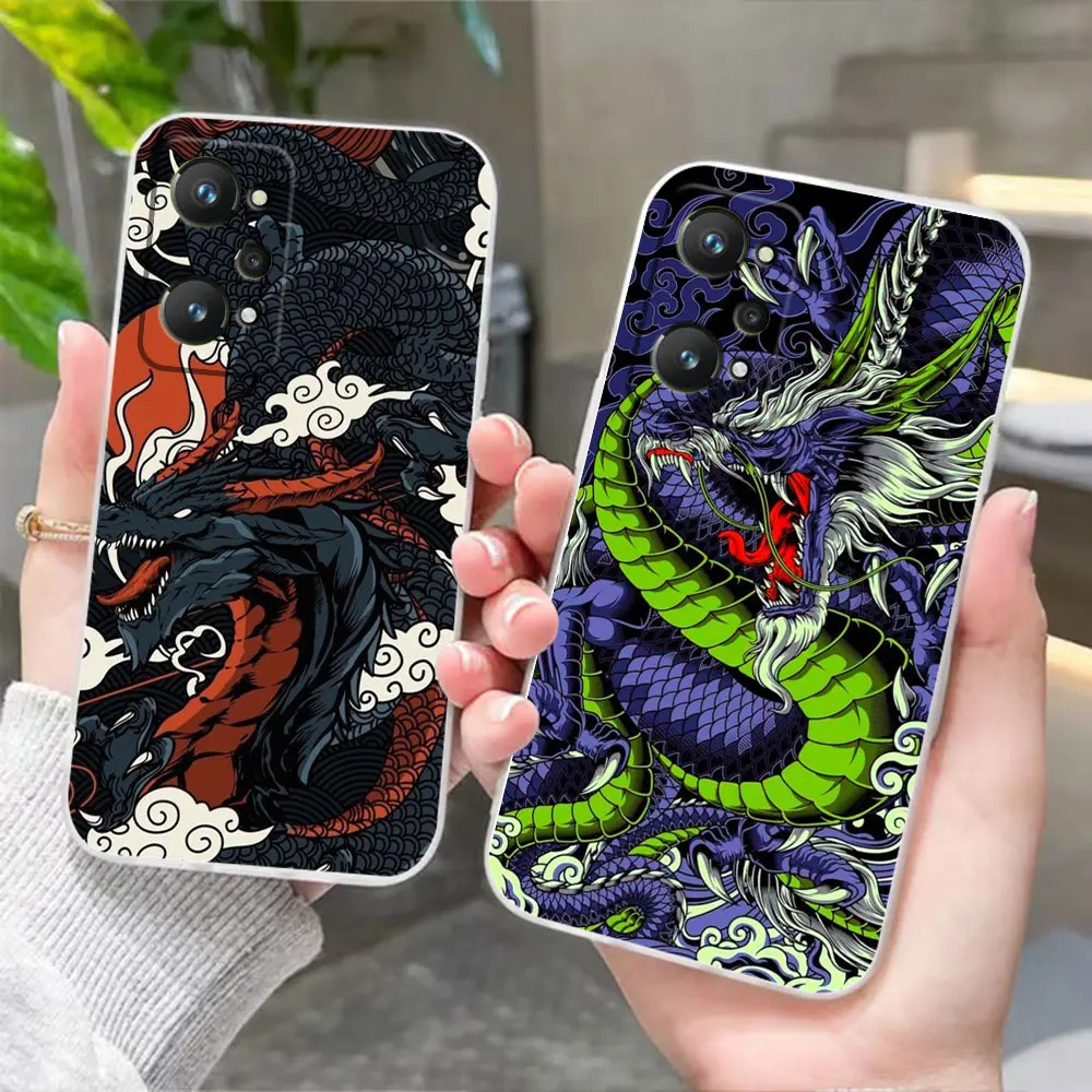 Clear Phone Case For Realme 11 10 8 7 7i 5 GT 2 NEO 2 3 5 FIND X2 X3 X5 X6 PRO PLUS 4G 5G Case Funda Mythical Dragon And Tiger