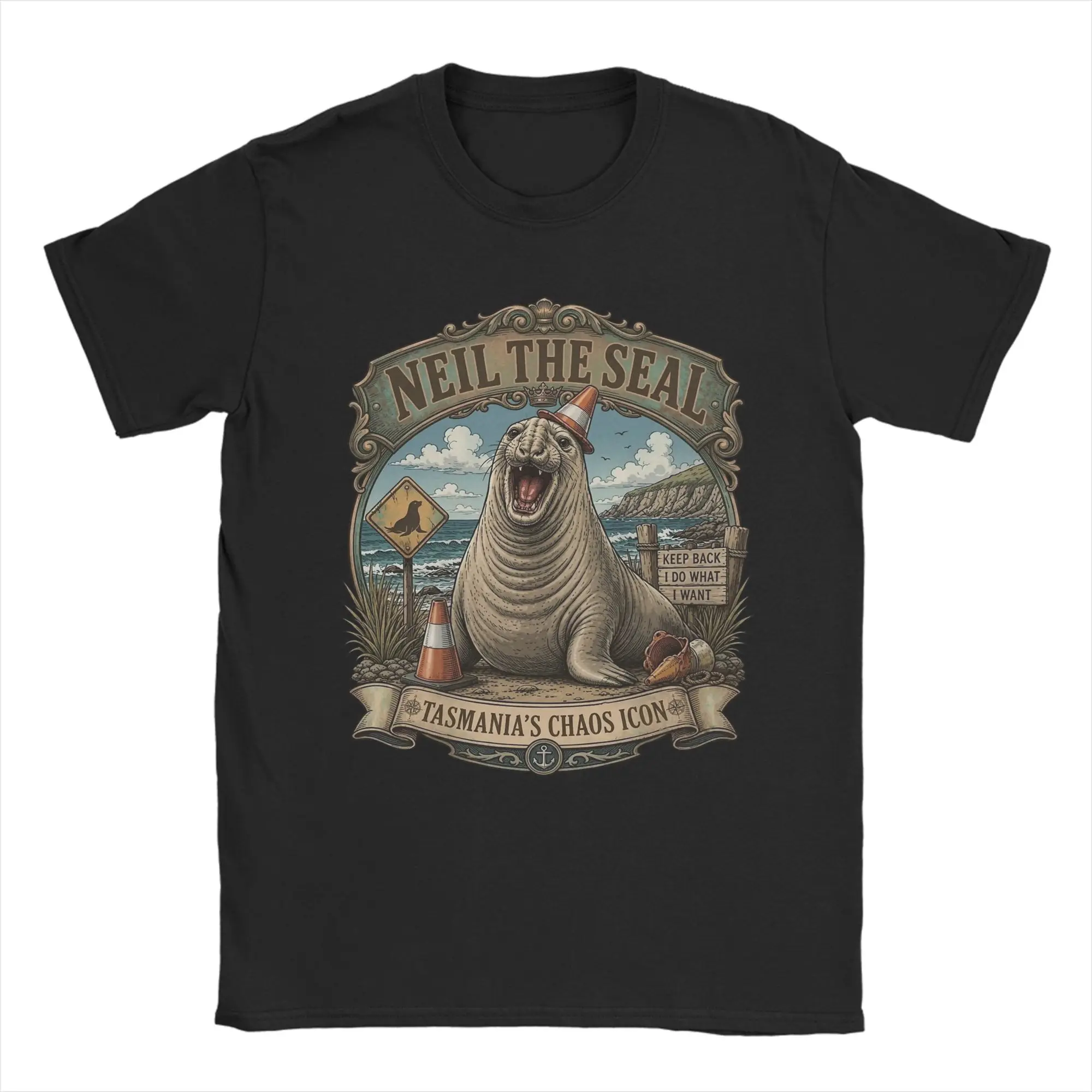 Neil The Seal T Shirts for Men Pure Cotton Novelty T-Shirts Crew Neck  Tees Short Sleeve Clothes New Arrival