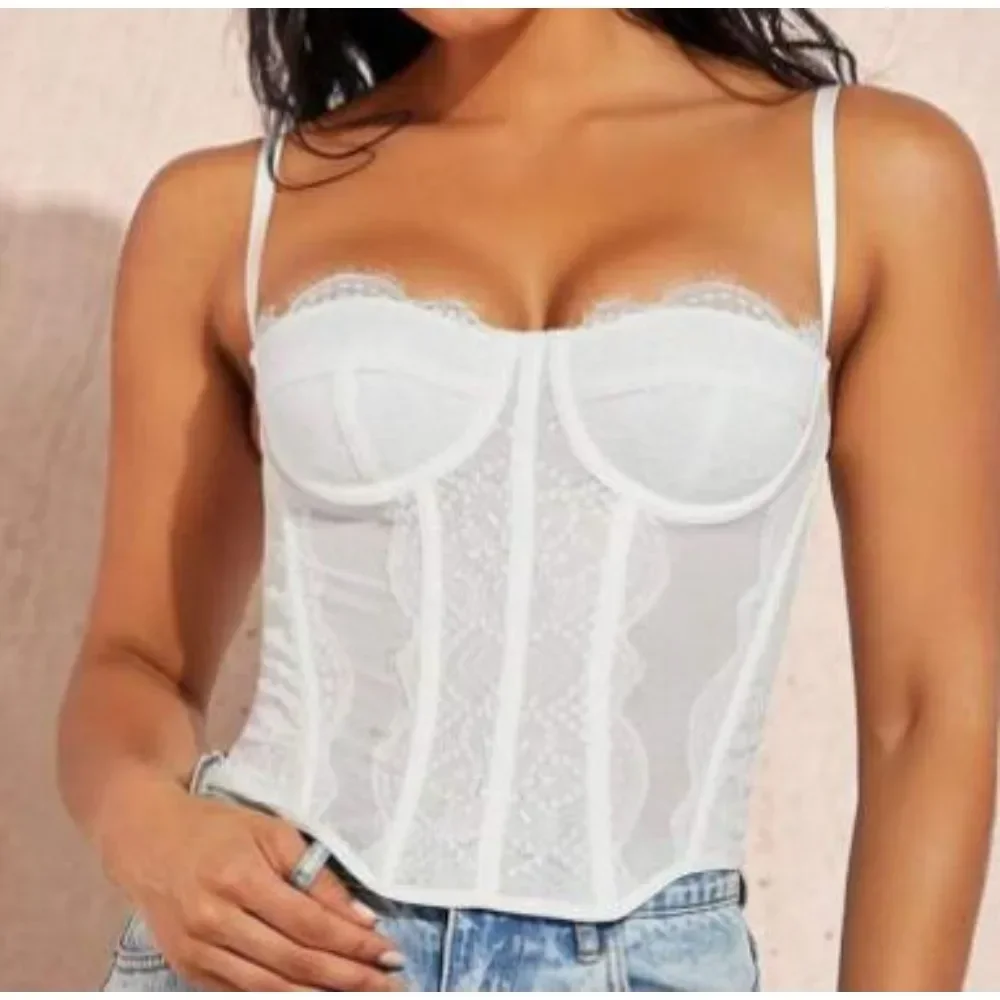 Chic Sweet Lace Camis Fashion Tank Top Basic Slim Crop Top Sexy Corset Bustier Summer hotsweet Women vintage Tops Ins