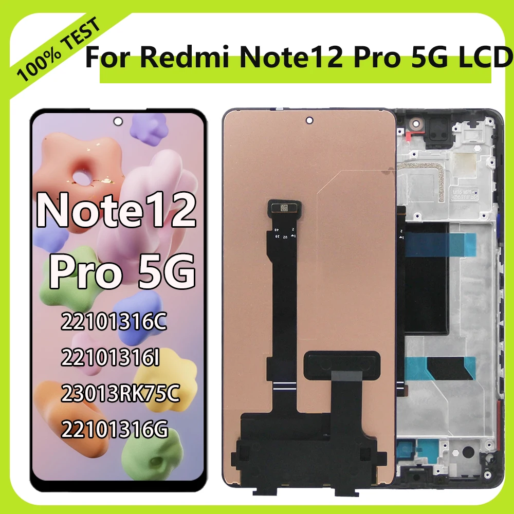 Pelindung layar AMOLED, layar tampilan LCD untuk Xiaomi Redmi Note12 Pro 22101316C dengan layar sentuh Digitizer Note12 pro 5G