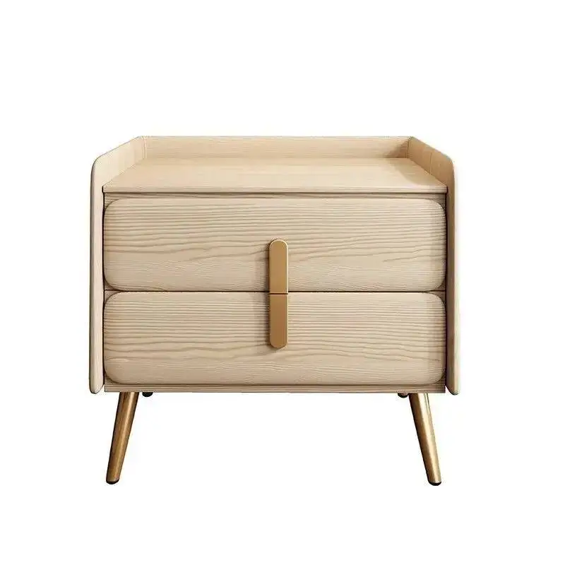 Cabinet Leather Nightstand with Double Drawers, Modern Minimalist Bedside Table with Metal Legs, Stylish Storage for Bedroom