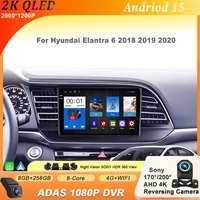 12G 256G Carplay For Hyundai Elantra 6 2018 2019 2020 Android 15 Car Radio Multimedia Navigation GPS Screen QLED Wireless 8 CORE