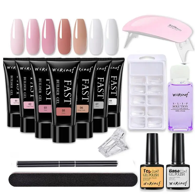 Poly Nail Gel Kit para Iniciantes, Extensão do prego, Manicure Set, Técnico Profissional, DIY, 7 Cores