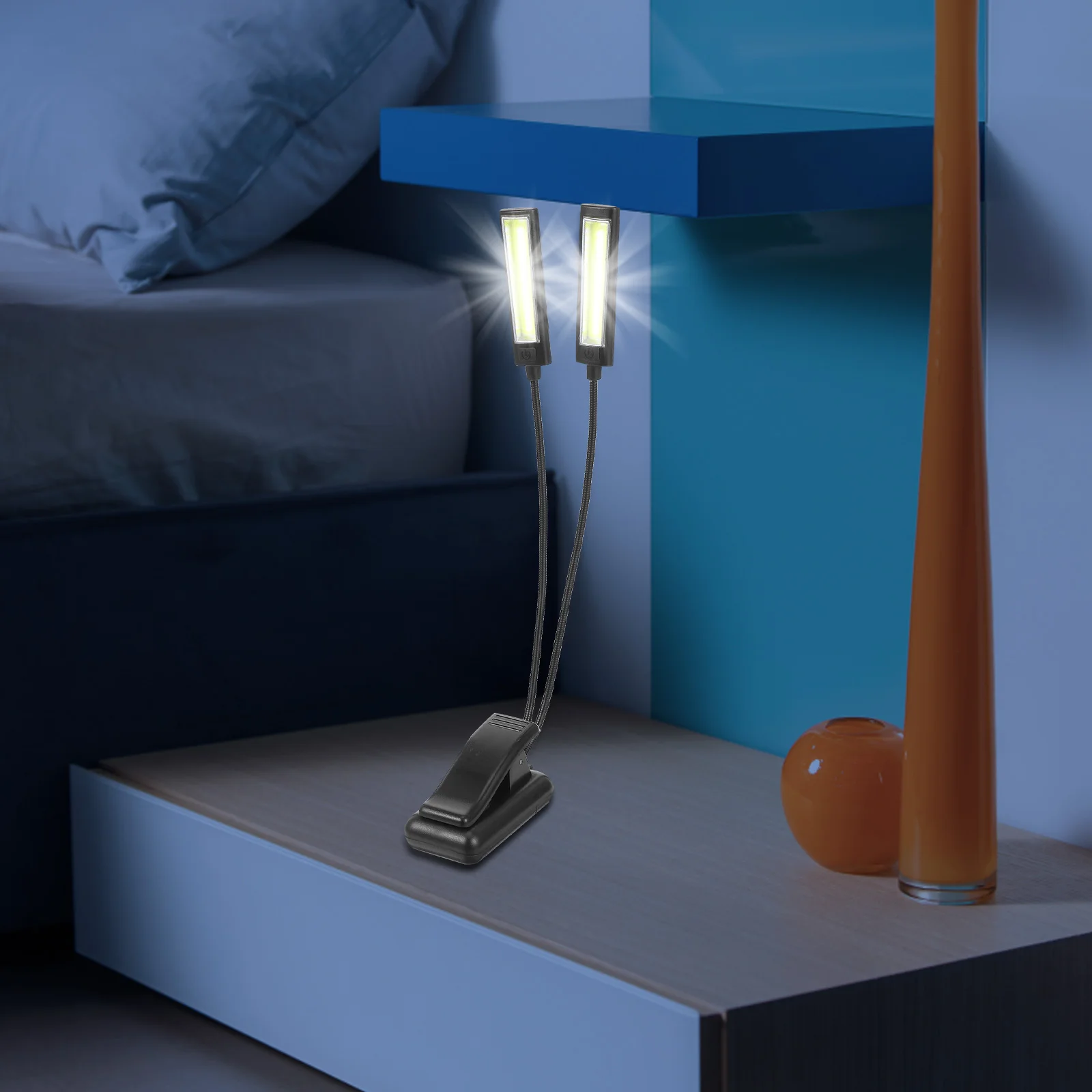 

Dual Heads LED Desk Lamp Gooseneck Clip Light Reading BBQ 3 Levels Soft Non Flickering USB Table Bedside Lighting Book