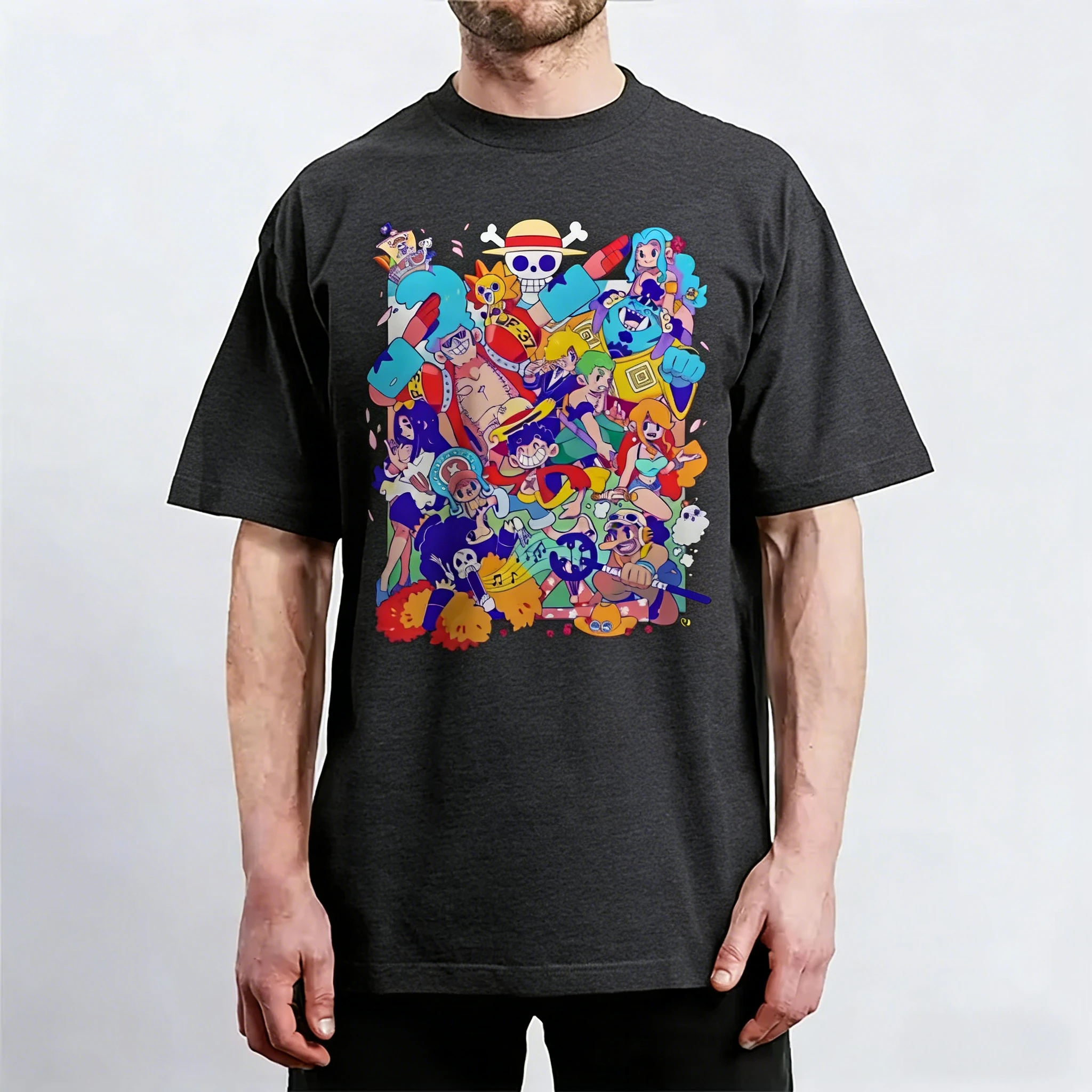 قطعة واحدة أنيمي التعاون القطن الخالص تي شيرت 2026 الرجال والنساء الصيف جديد الشارع الهيب هوب فضفاض عادية الوالدين والطفل #3