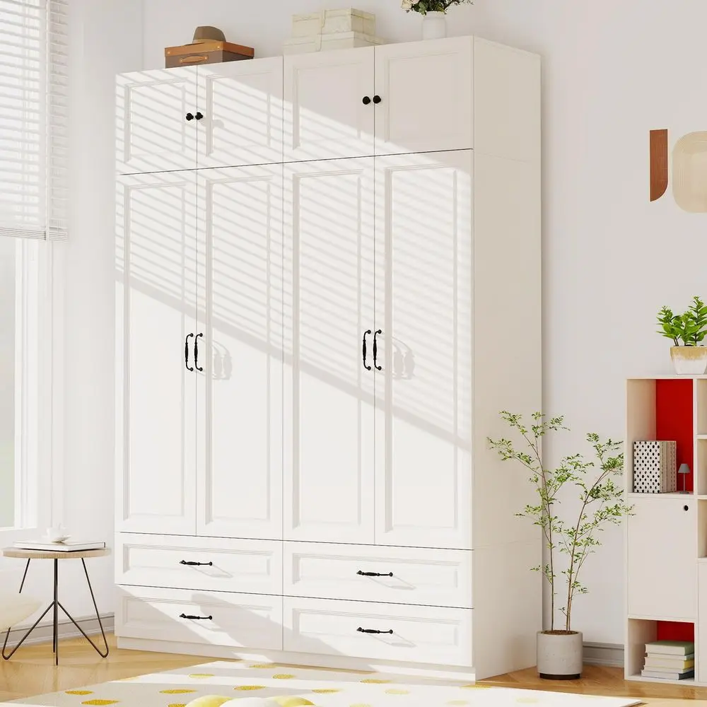 

Armoire Wardrobe Closet with Drawers Bedroom Armoires with Hanging Rod, Wooden Closet Cabinet for Hanging Clothes, Tall Wardrob