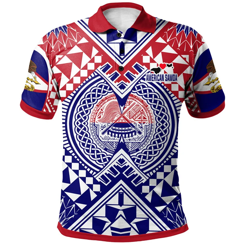 3D American Samoa Tribal Styles Print Polo Shirt For Men Polynesian Samoa Emblem Graphic Polo Shirts Polos Vintage Clothing Tops