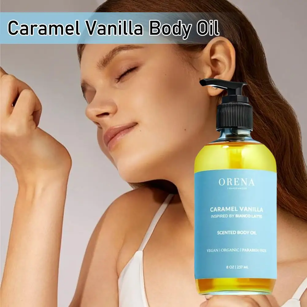 

Caramel Vanilla Scented Body Oil 237ml Orena Fragrances Body Oil, Moisturizing and Nourishing Skin Care Warm the oil bod