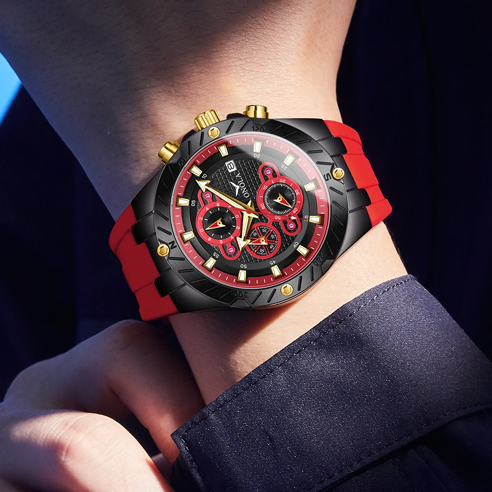 ONOLA 6857 New Fashion Brand Sport Watch for Men Silicone Strap Calendar Waterproof Luminous Hands Chronograph Wristwatch 2025