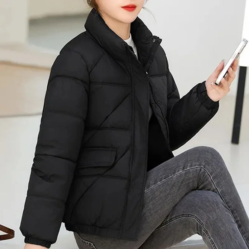 

Fashion Parkas Women's Jacket Korean 2025 New Autumn Winter Loose Stand Collar Thicken Warm Short Cotton Padded Coat Female Tops