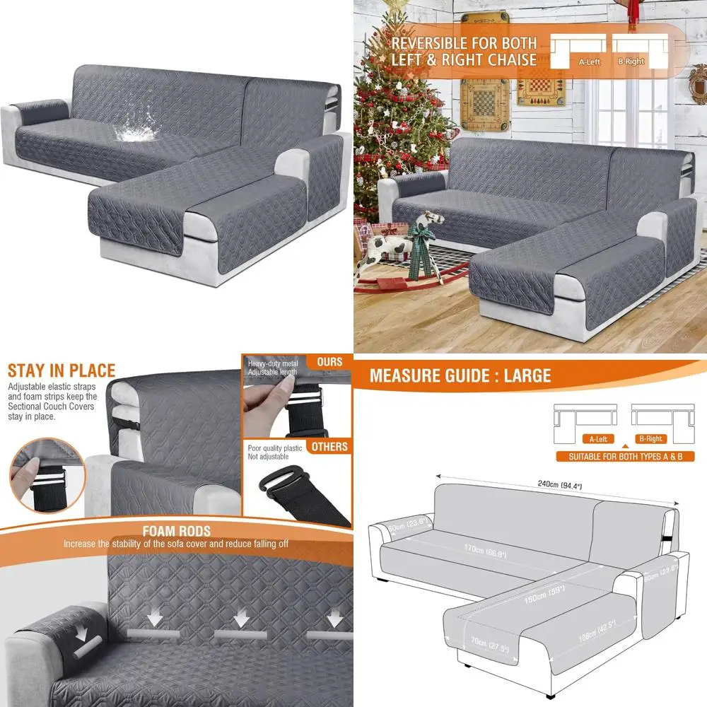 

Waterproof Reversible L-Shaped Couch Cover 3-Piece Set for Sectional Sofas with Chaise Lounge Cover