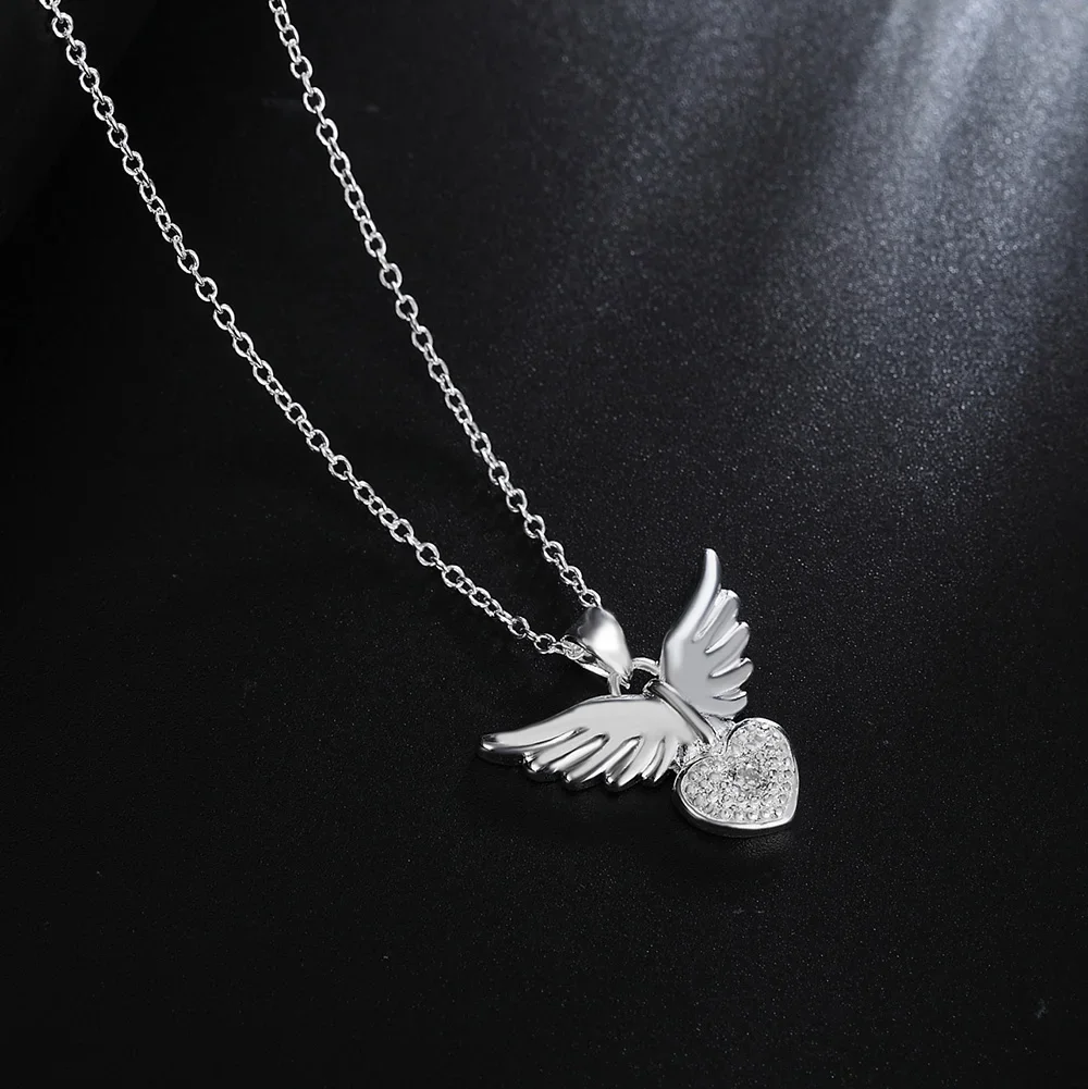 Wholesale Silver 925 Plated For Women Wedding Noble Beautiful Fashion Elegant Charm Pretty Angel Wings Necklace Jewelry JSHN905