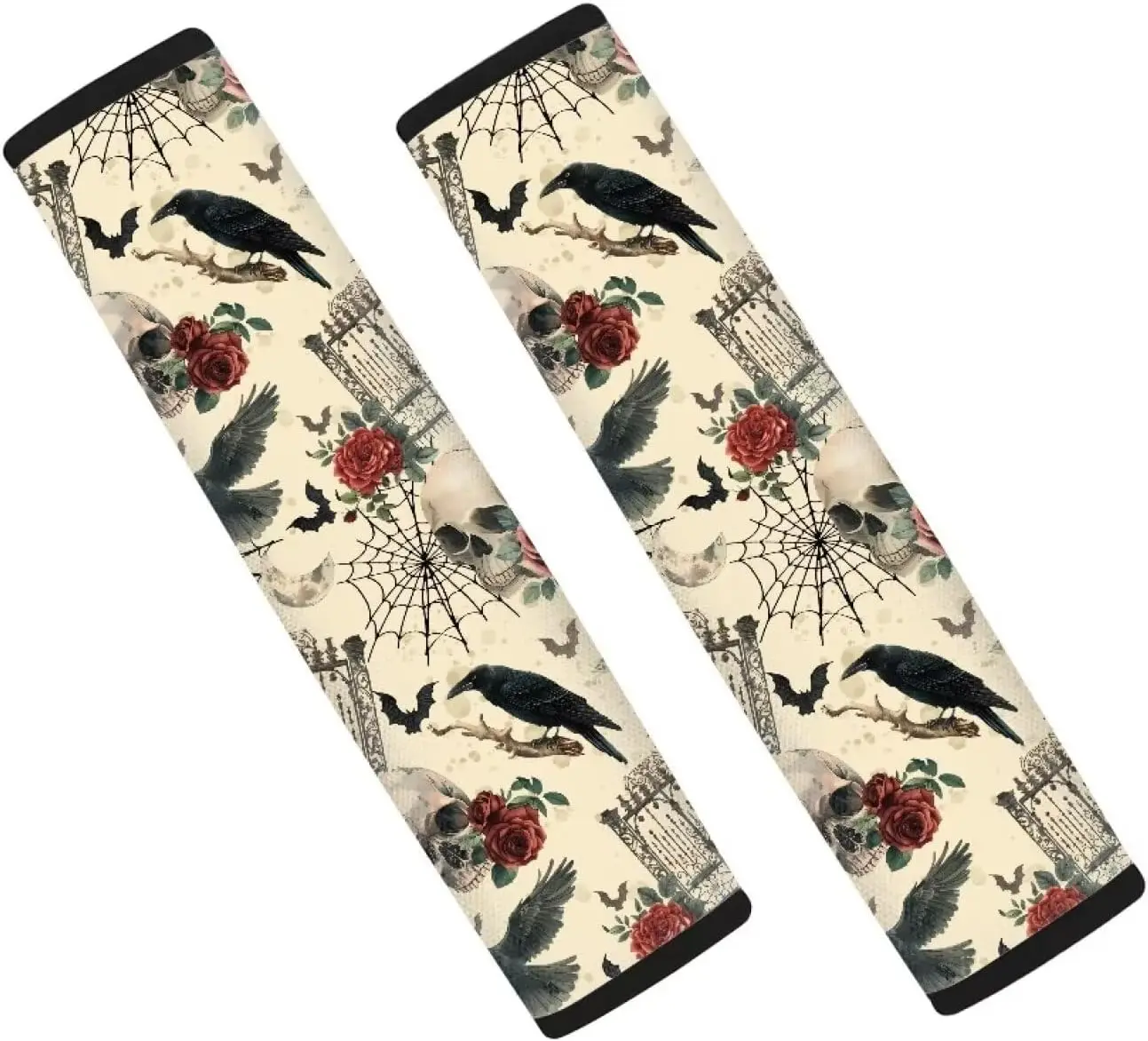 Car Seat Belt Covers Raven Skull Web Print Shoulder Strap Pads All Season Universal Automotive Interior Accessories