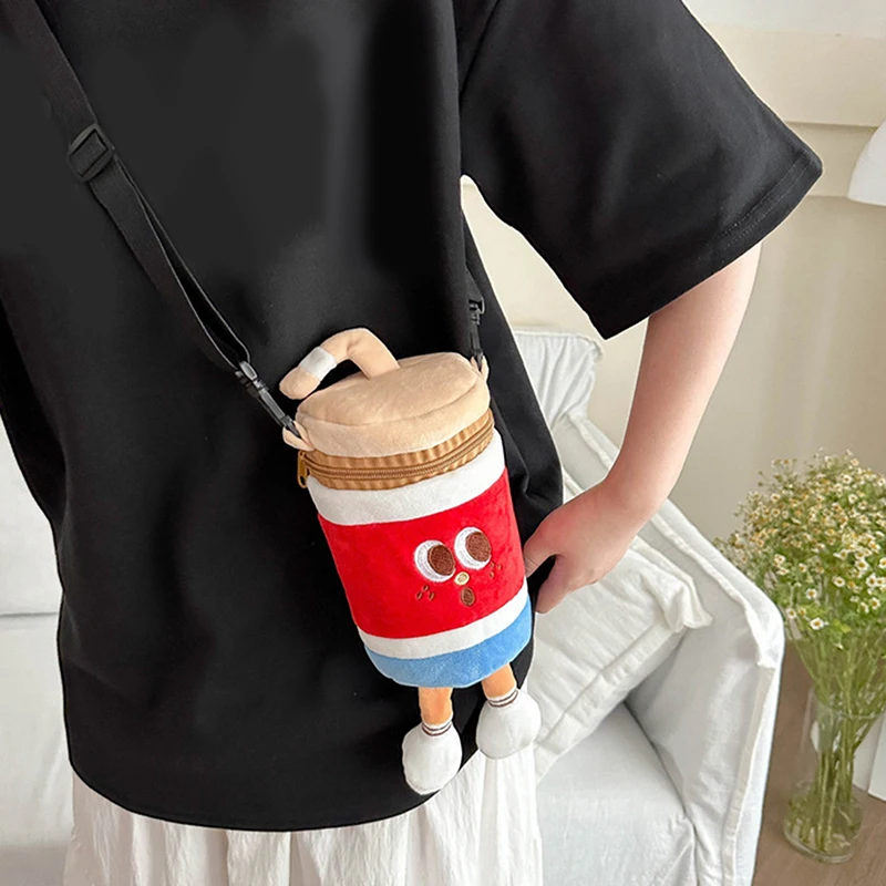 Lindo y colorido bolso de hombro de comida de peluche; Bolso cruzado de felpa con estampado de comida rápida y fresca para niños.