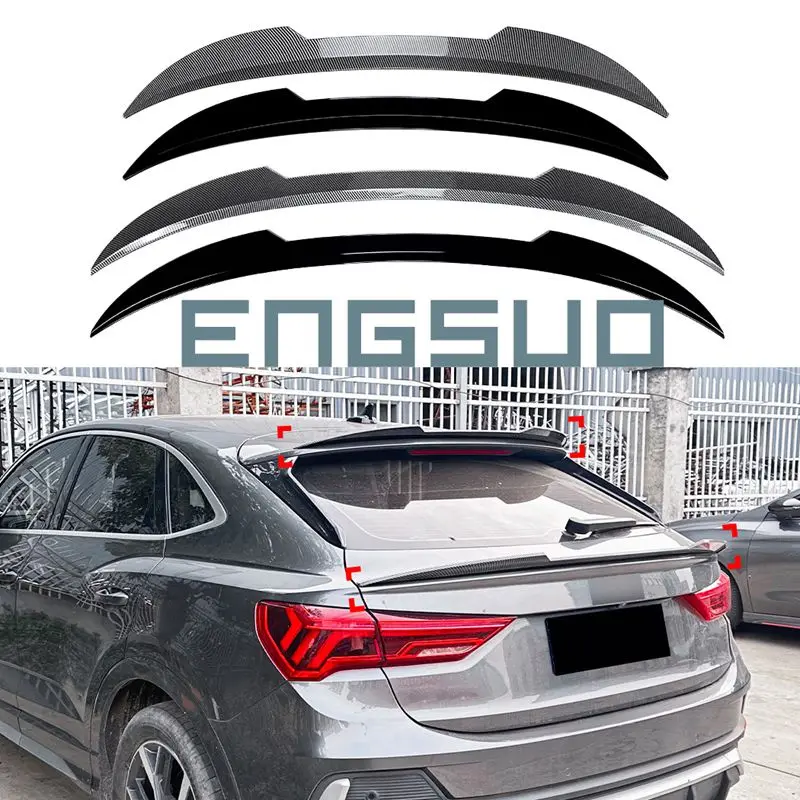 For Audi Q3 F3 Sportback 2019-2024 Rear Roof + Middle Spoiler Wing Carbon Fiber Look/Gloss Black Trunk Upper Center Splitter Lip 