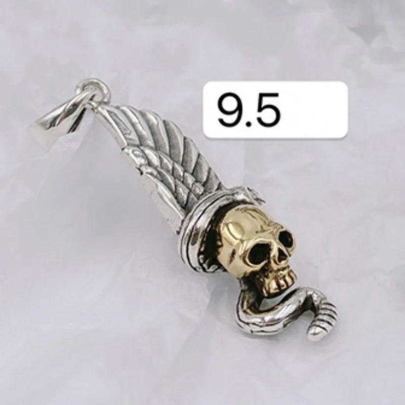 BOCAI New S925 Sterling Silver Jewelry Retro Personality Skull Feather Pendant Men's andWomen's Gift