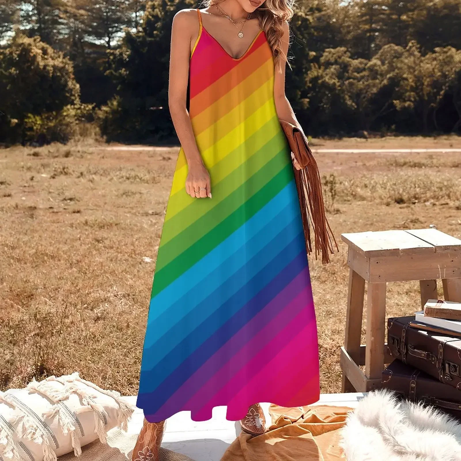 Rainbow Sleeveless Dress summer woman dress 2025 fairy dress summer dresses