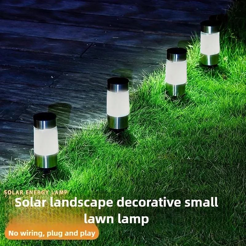 

3 шт. солнечных светодиодных светильников для газона, цилиндрические, из нержавеющей стали, декоративное ландшафтное освещение, водонепроницаемые, для двора, сада, тротуара